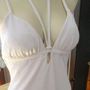 NWT H&M White One Piece Textured Fabric Swim Suit M Adjustable Tie Straps
